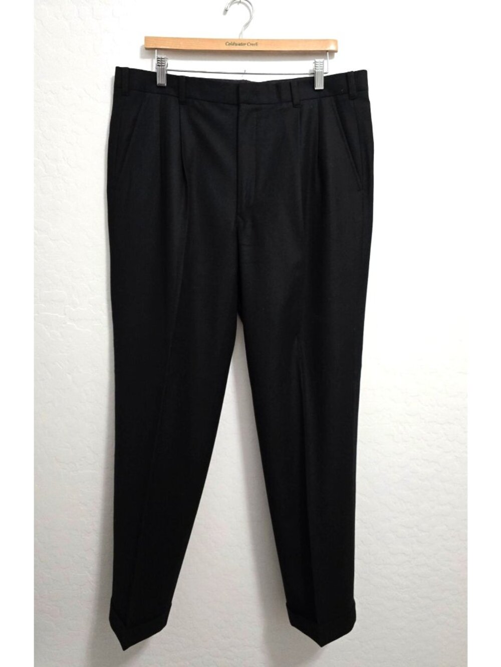 Wai Cheong Tailors Black Loro Piana Wool & Cashmere Dress Pants 36"